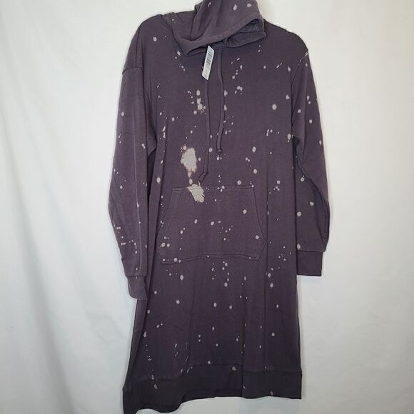 1X 14W 16W Torrid Grey Bleach Splatter Sweatshirt Dress Fleece Skull Hood Lounge - Picture 2 of 9